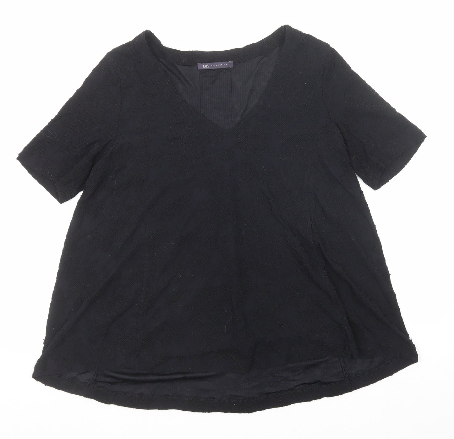 Marks and Spencer Womens Black Polyamide Basic Blouse Size 12 V-Neck