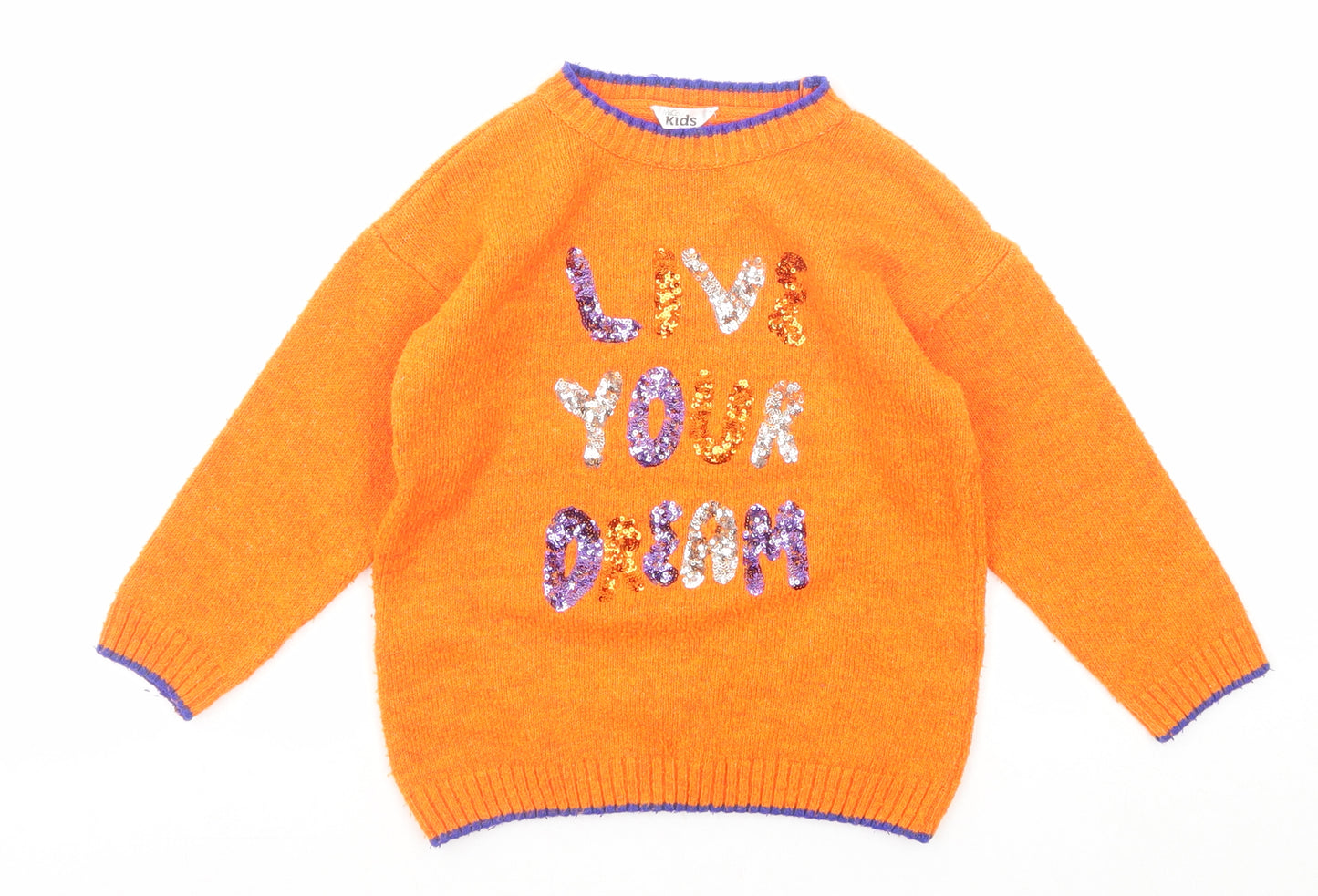 M&Co Boys Orange Round Neck Acrylic Pullover Jumper Size 3-4 Years Pullover - Live Your Dream