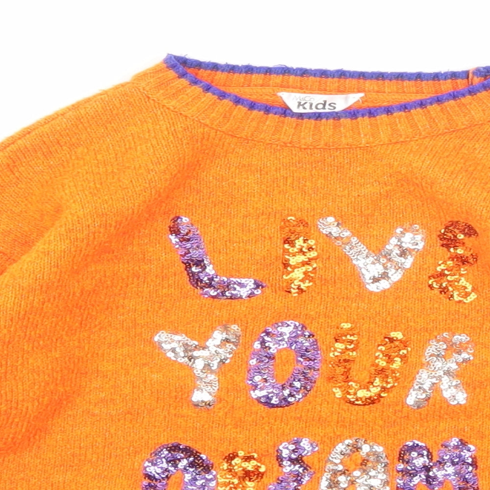 M&Co Boys Orange Round Neck Acrylic Pullover Jumper Size 3-4 Years Pullover - Live Your Dream