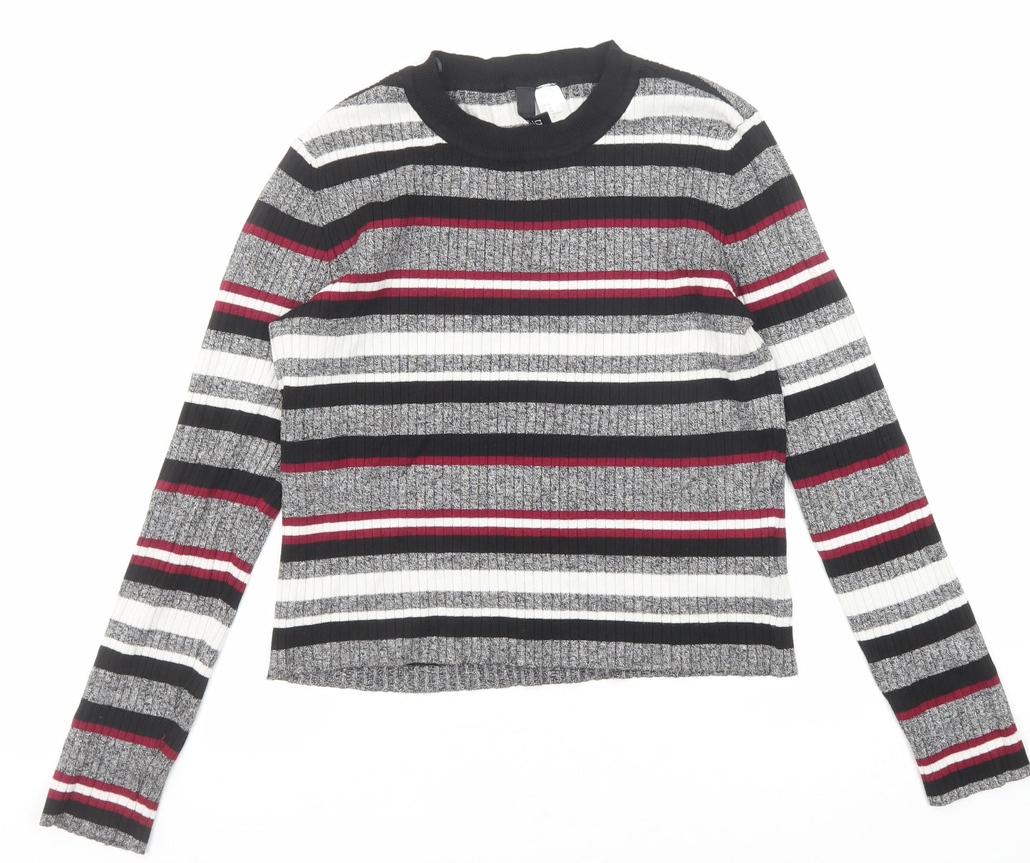 Divided by H&M Womens Multicoloured Round Neck Striped Viscose Pullover Jumper Size M