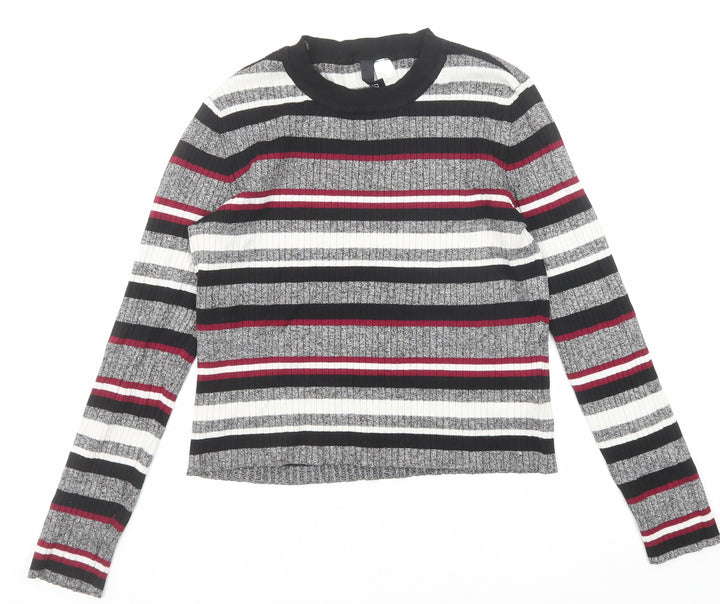 Divided by H&M Womens Multicoloured Round Neck Striped Viscose Pullover Jumper Size M