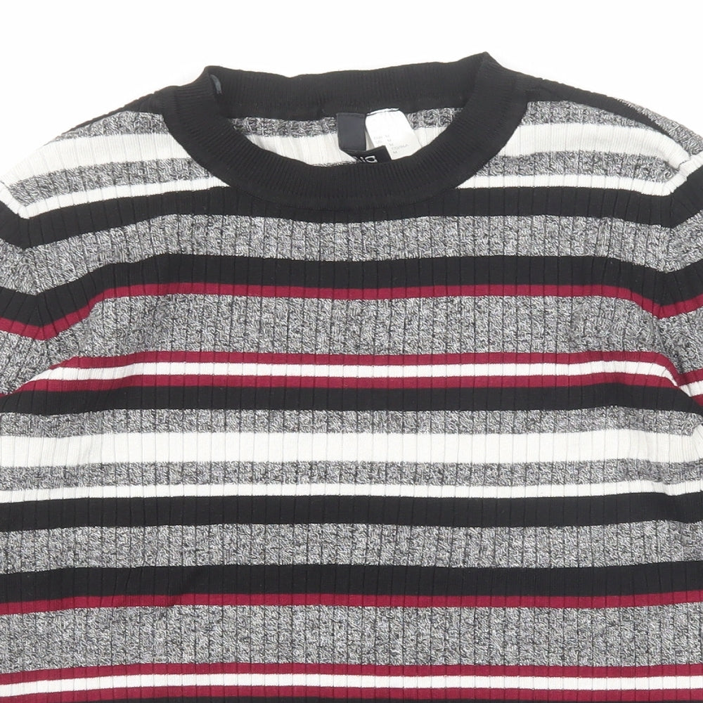 Divided by H&M Womens Multicoloured Round Neck Striped Viscose Pullover Jumper Size M