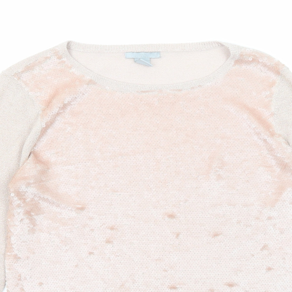 H&M Womens Pink Round Neck Viscose Pullover Jumper Size M
