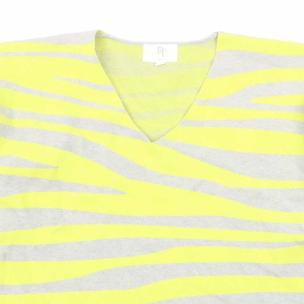 NEXT Womens Yellow V-Neck Animal Print Viscose Pullover Jumper Size 14 - Tiger Print