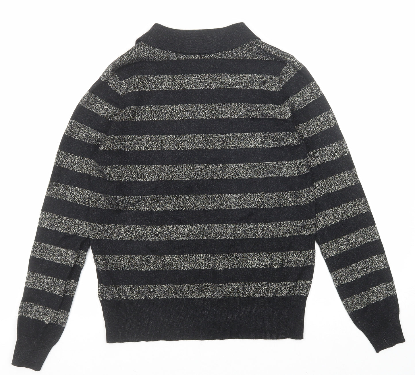 Marks and Spencer Womens Black Collared Striped Viscose Pullover Jumper Size S