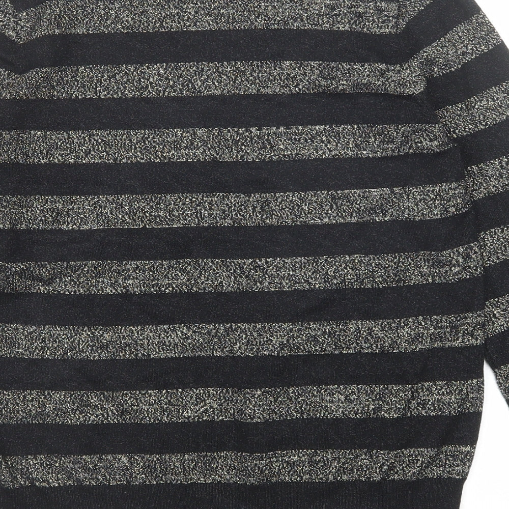 Marks and Spencer Womens Black Collared Striped Viscose Pullover Jumper Size S