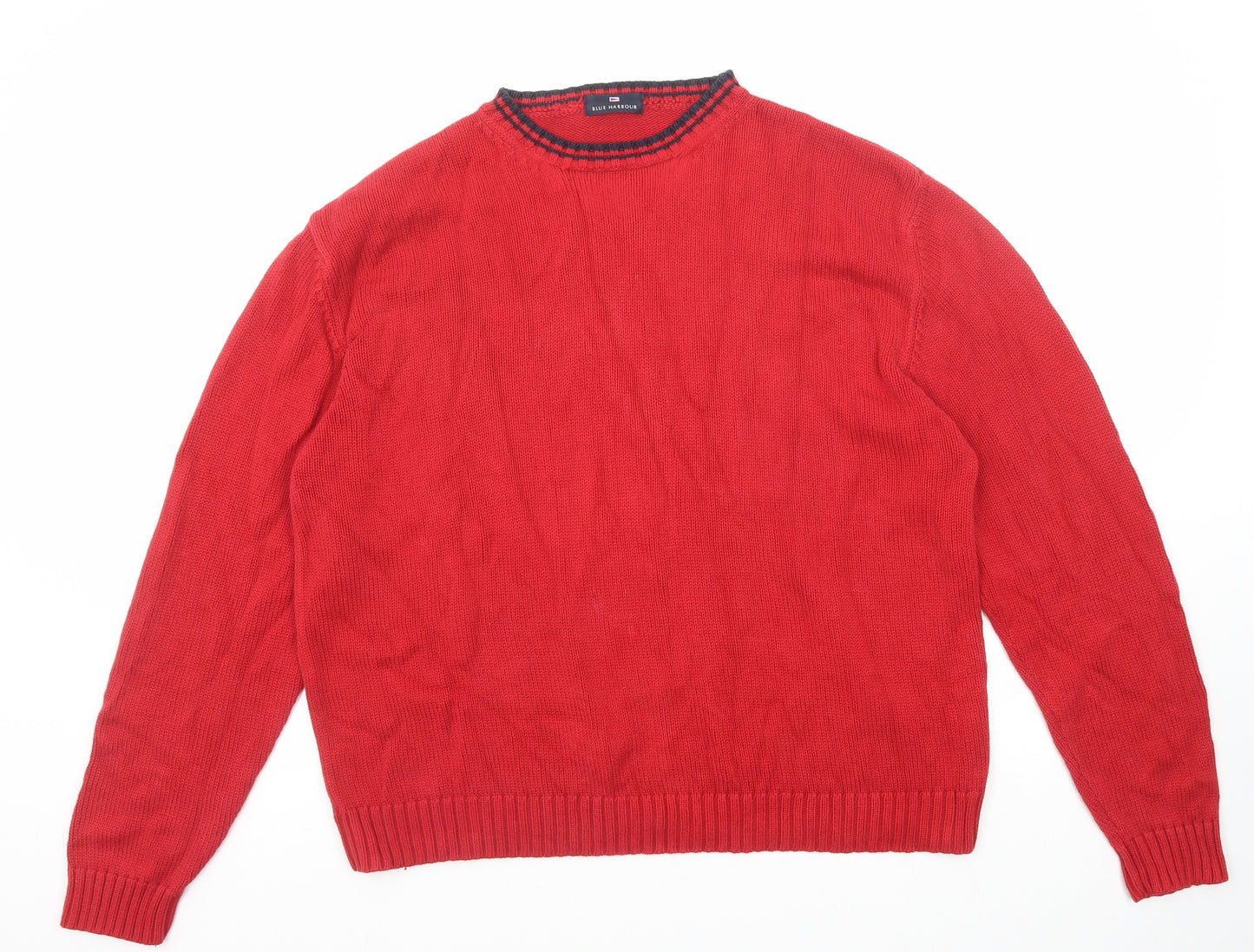 Marks and Spencer Mens Red Round Neck Cotton Pullover Jumper Size XL Long Sleeve