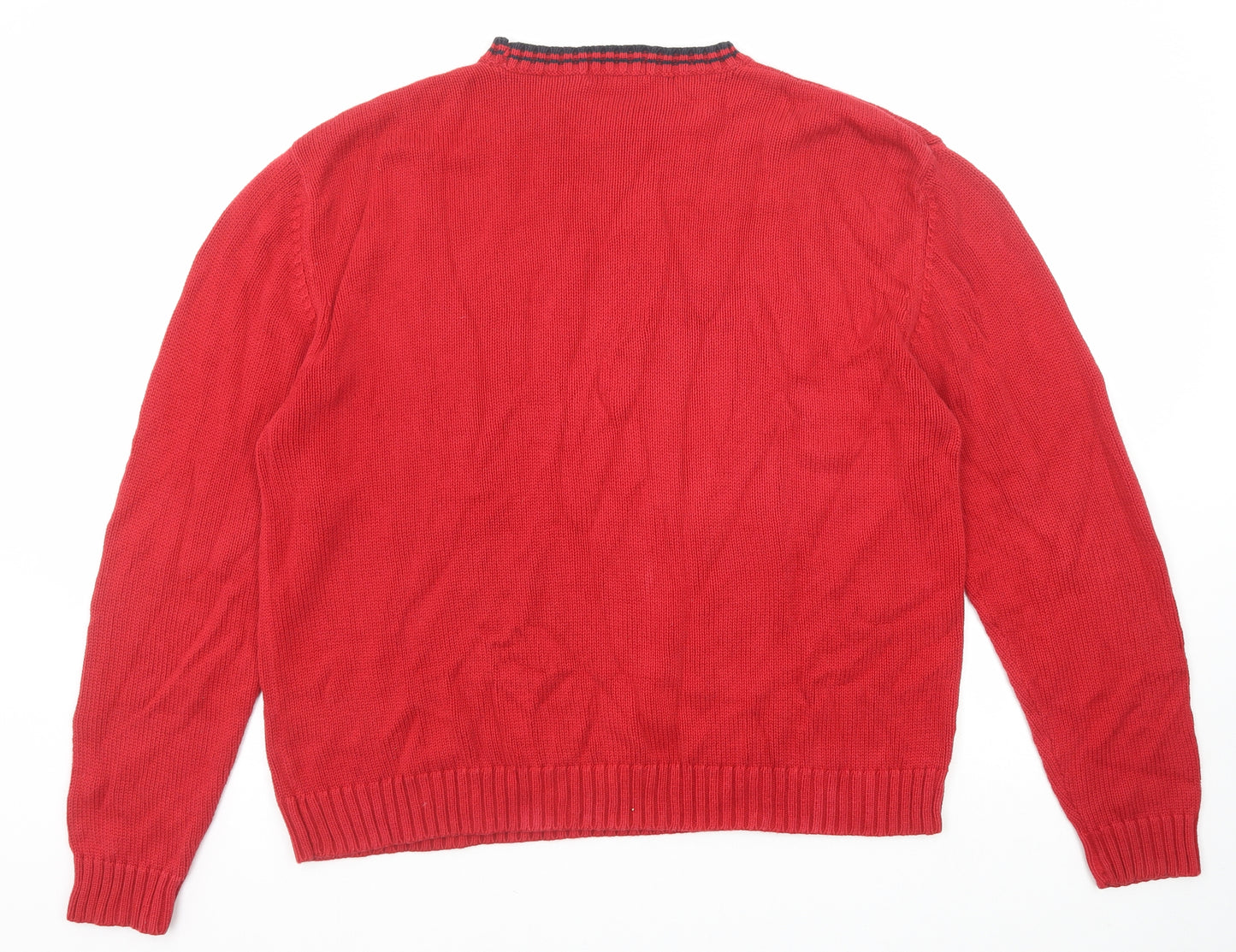 Marks and Spencer Mens Red Round Neck Cotton Pullover Jumper Size XL Long Sleeve