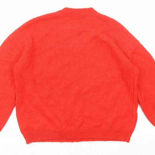 Marks and Spencer Womens Red Round Neck Geometric Acrylic Pullover Jumper Size L
