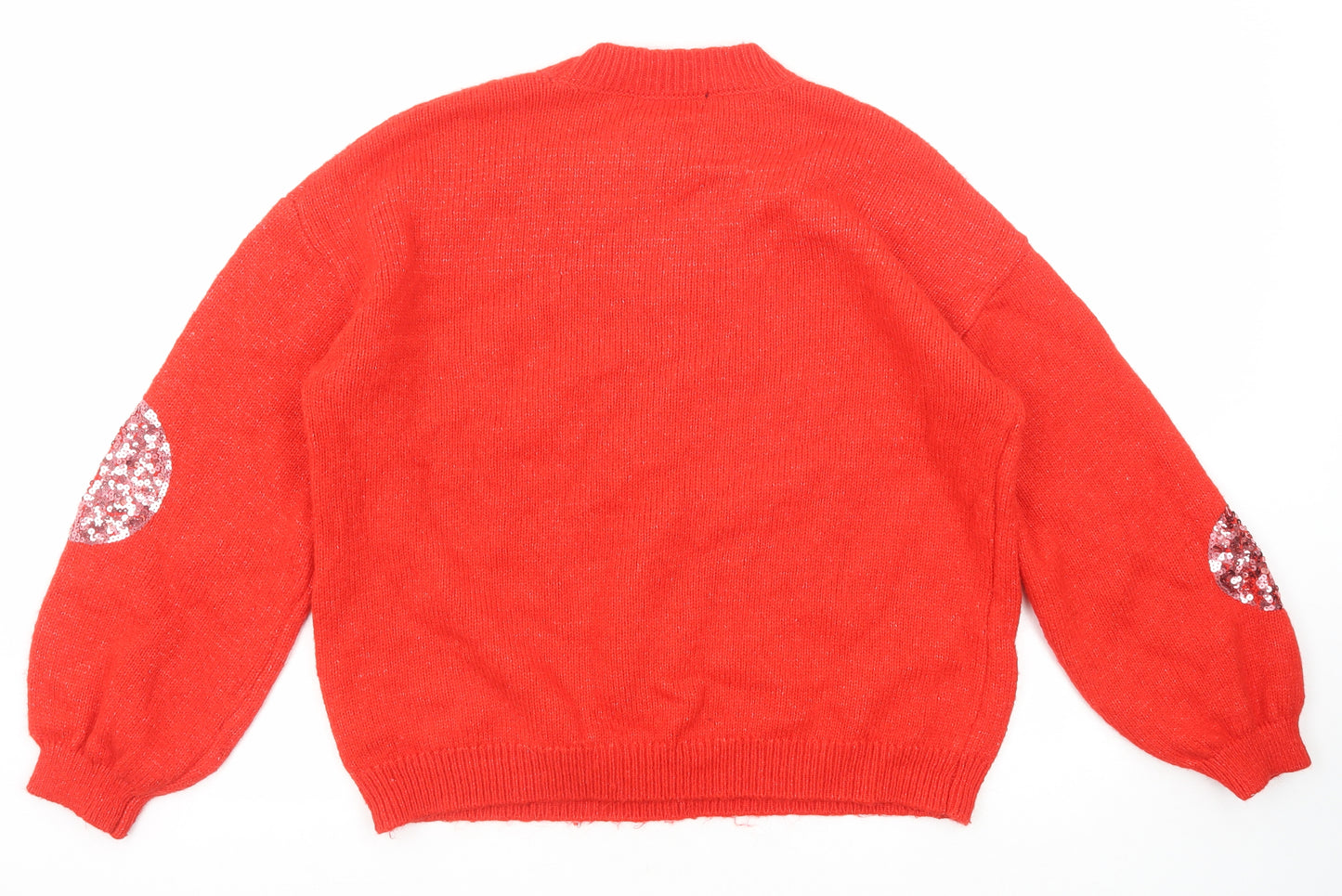Marks and Spencer Womens Red Round Neck Geometric Acrylic Pullover Jumper Size L
