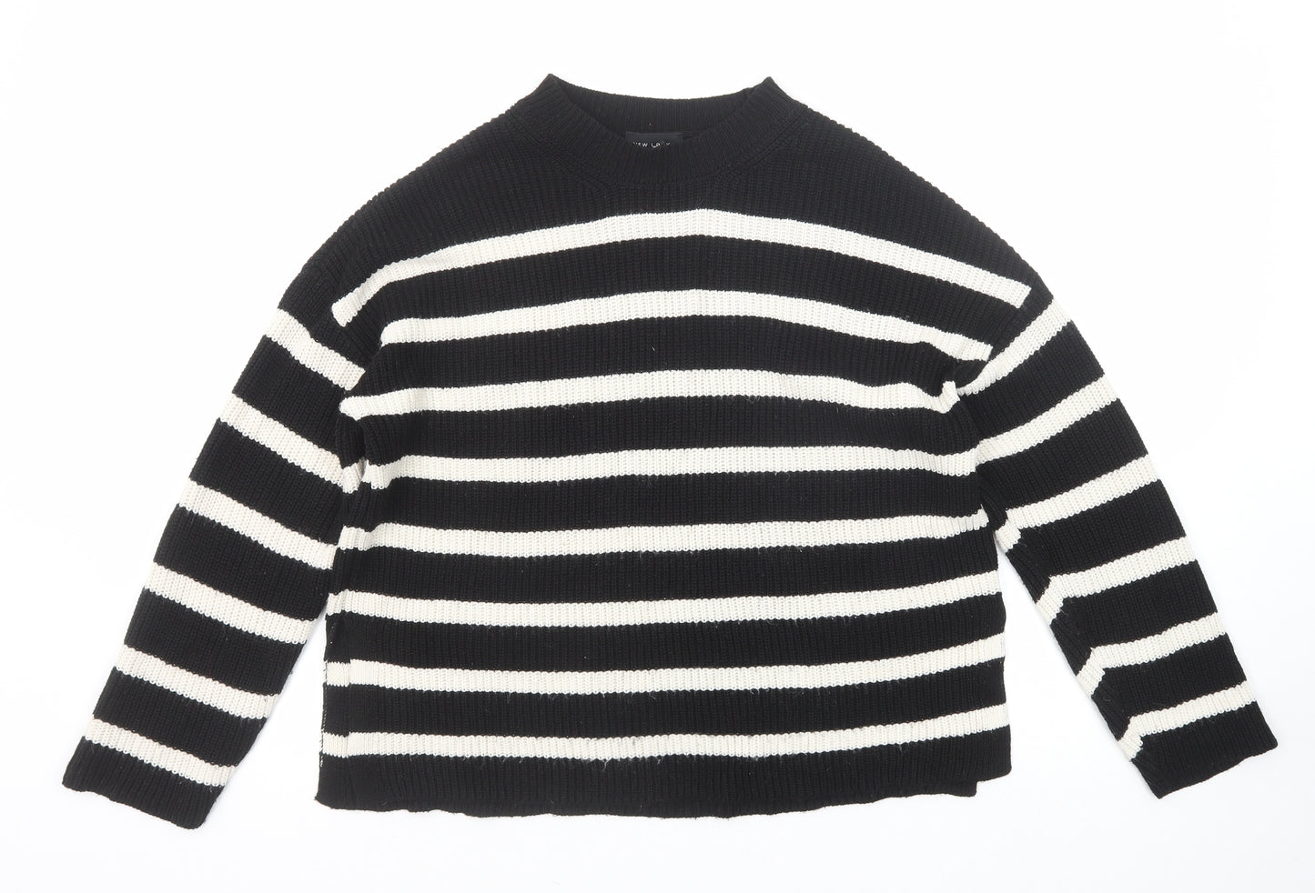 New Look Womens Black Round Neck Striped Acrylic Pullover Jumper Size S