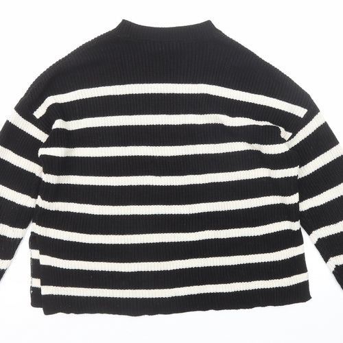 New Look Womens Black Round Neck Striped Acrylic Pullover Jumper Size S