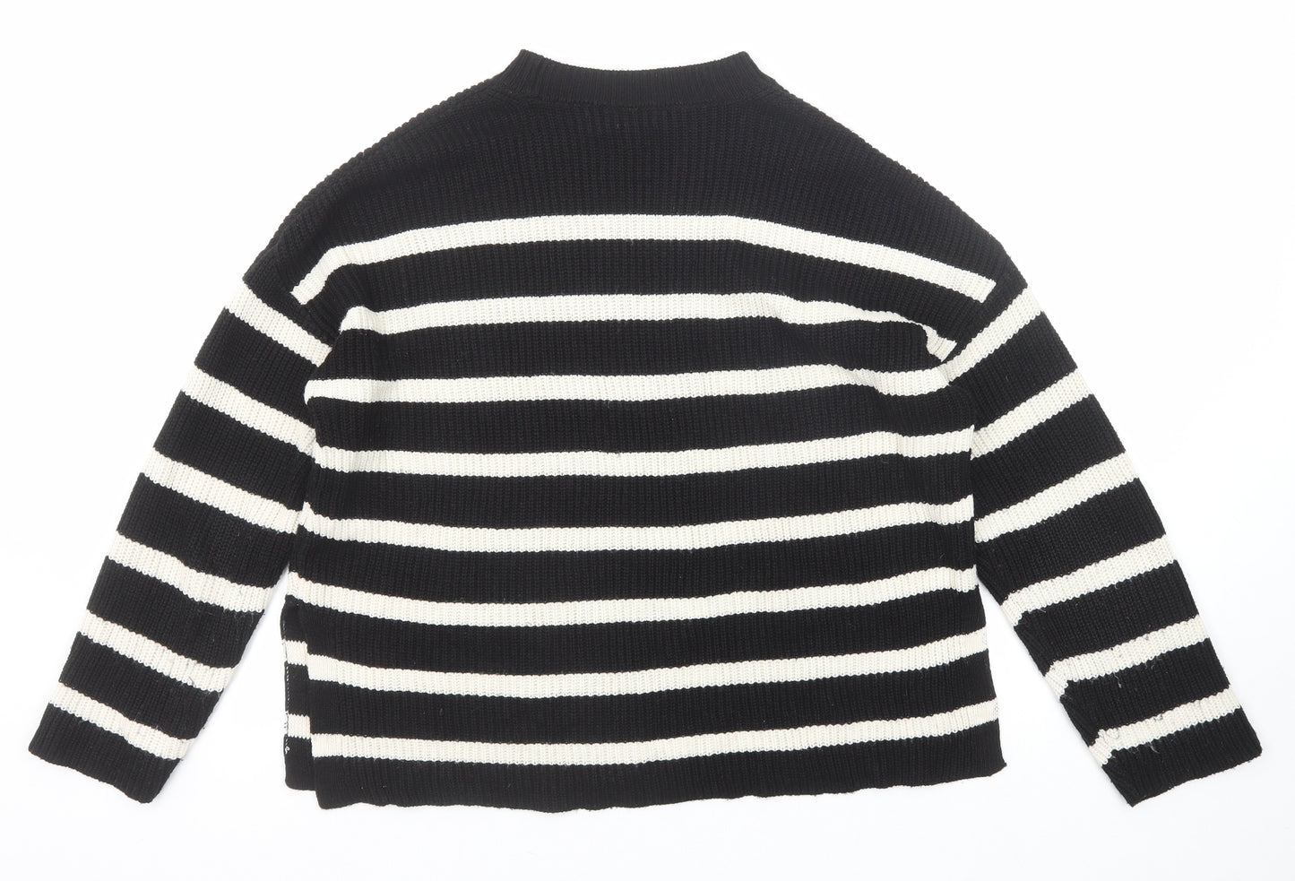 New Look Womens Black Round Neck Striped Acrylic Pullover Jumper Size S