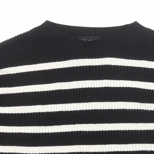 New Look Womens Black Round Neck Striped Acrylic Pullover Jumper Size S