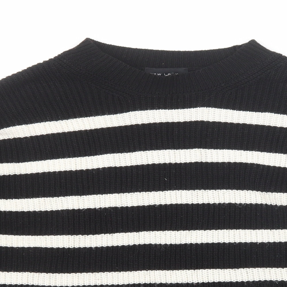 New Look Womens Black Round Neck Striped Acrylic Pullover Jumper Size S