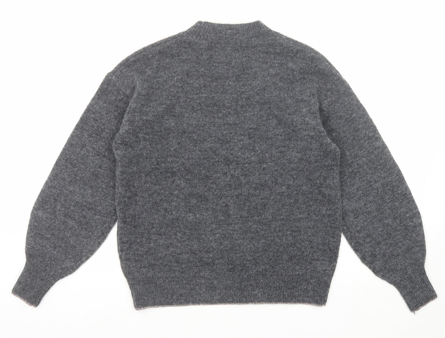 Marks and Spencer Womens Grey Round Neck Geometric Polyester Pullover Jumper Size S - Star Pattern