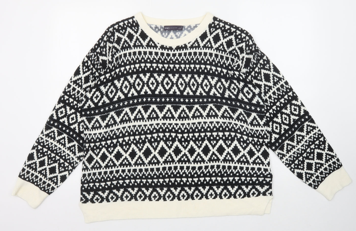 Marks and Spencer Womens Black Round Neck Geometric Acrylic Pullover Jumper Size 20