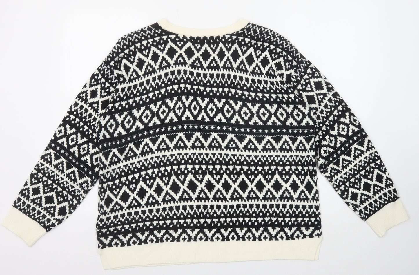 Marks and Spencer Womens Black Round Neck Geometric Acrylic Pullover Jumper Size 20