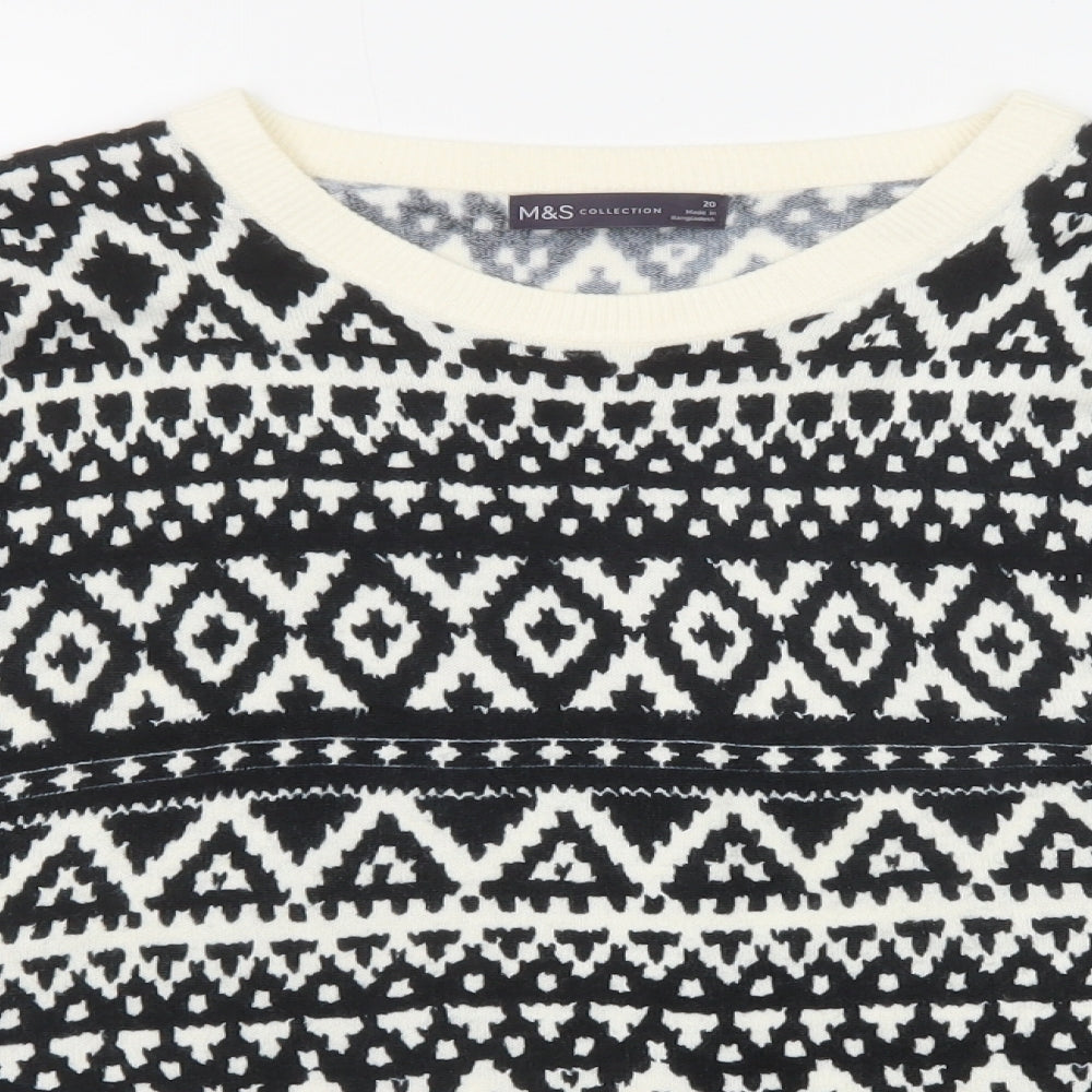 Marks and Spencer Womens Black Round Neck Geometric Acrylic Pullover Jumper Size 20