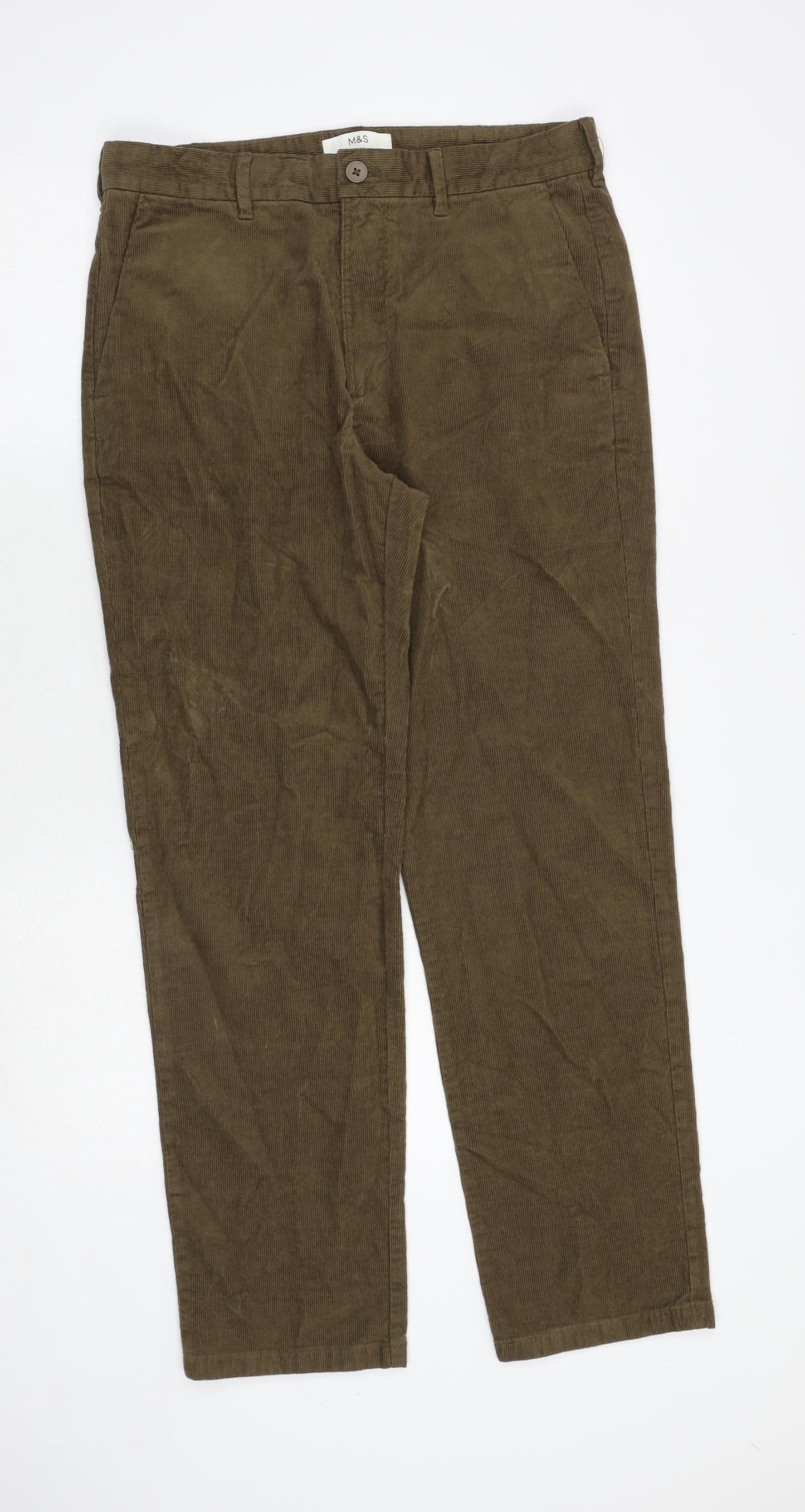 Marks and Spencer Mens Brown Cotton Trousers Size 32 in Regular Zip