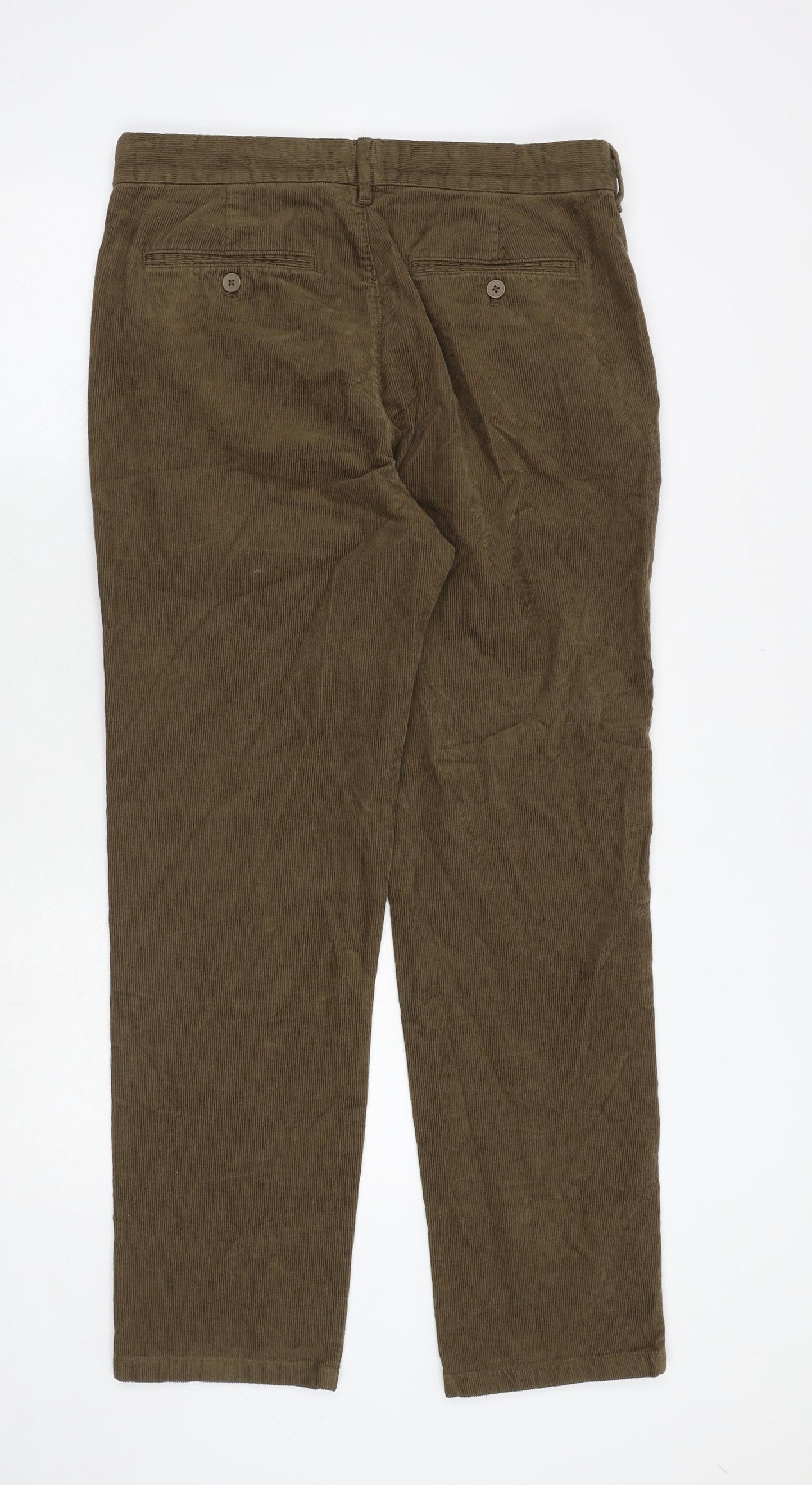 Marks and Spencer Mens Brown Cotton Trousers Size 32 in Regular Zip