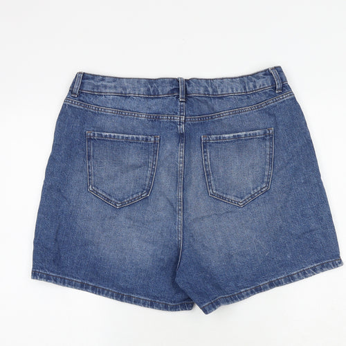 Marks and Spencer Womens Blue Cotton Mom Shorts Size 16 Regular Zip