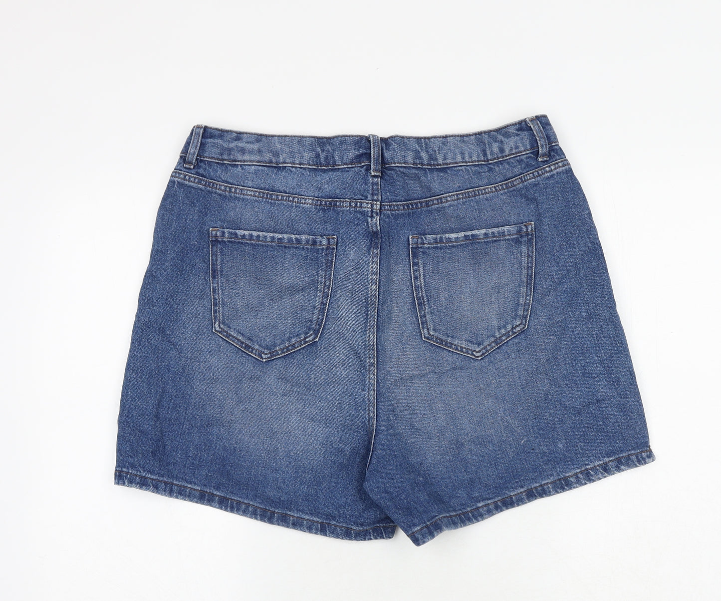 Marks and Spencer Womens Blue Cotton Mom Shorts Size 16 Regular Zip