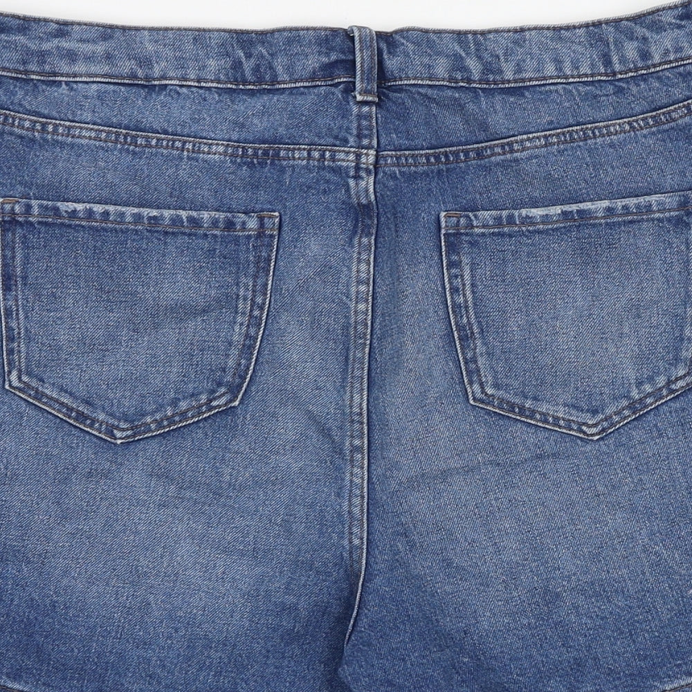 Marks and Spencer Womens Blue Cotton Mom Shorts Size 16 Regular Zip