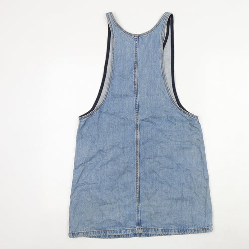 Pull&Bear Womens Blue 100% Cotton Pinafore/Dungaree Dress Size M V-Neck Pullover