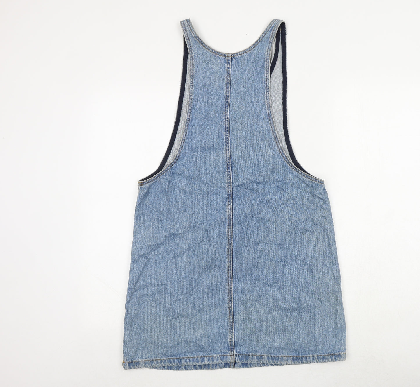 Pull&Bear Womens Blue 100% Cotton Pinafore/Dungaree Dress Size M V-Neck Pullover