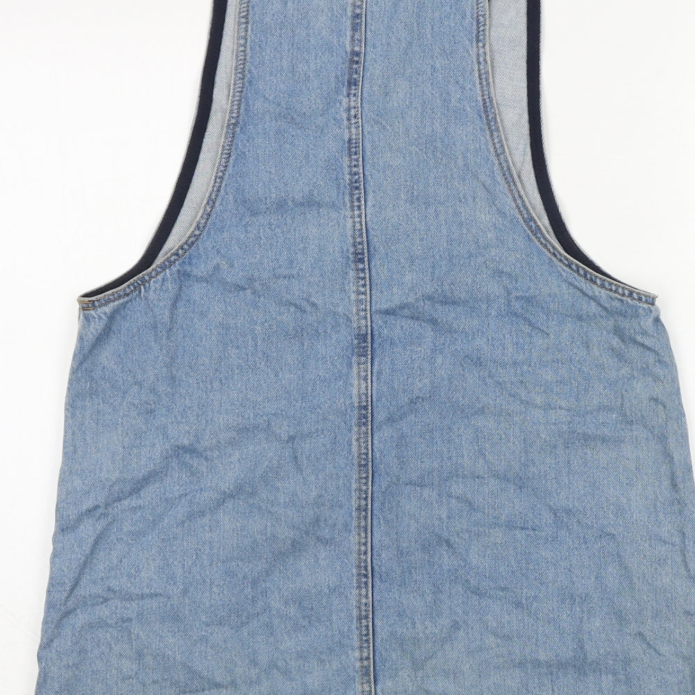 Pull&Bear Womens Blue 100% Cotton Pinafore/Dungaree Dress Size M V-Neck Pullover