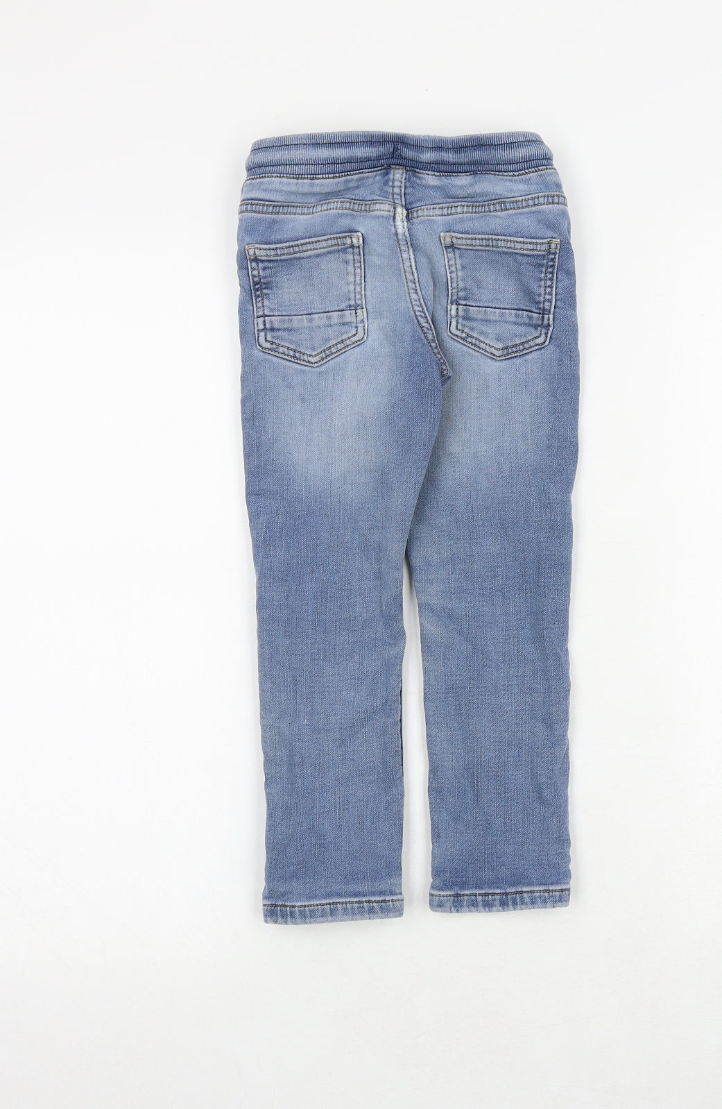 Marks and Spencer Boys Blue Cotton Straight Jeans Size 4-5 Years Regular Drawstring