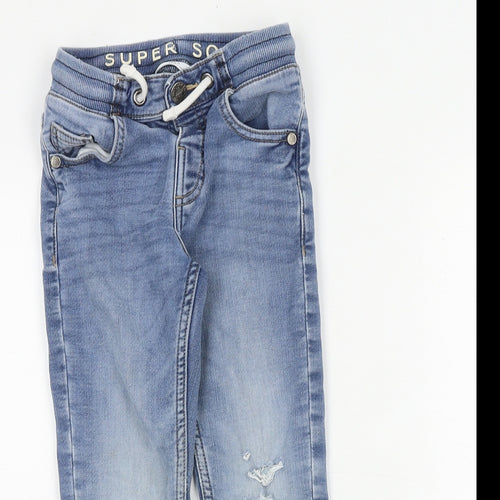 Marks and Spencer Boys Blue Cotton Straight Jeans Size 4-5 Years Regular Drawstring