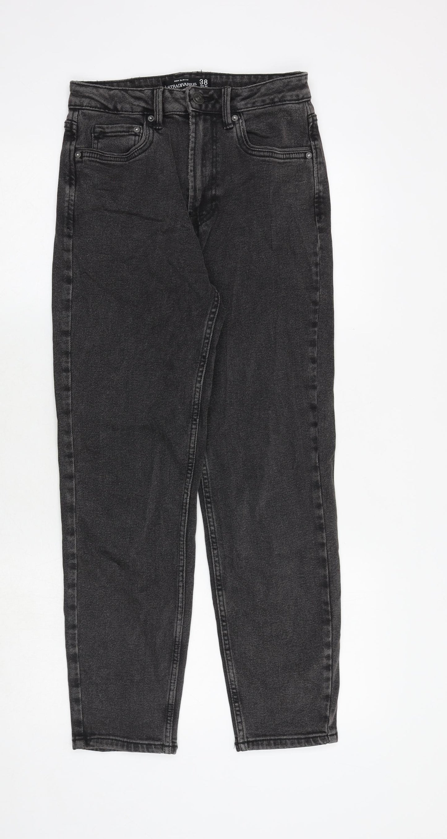 Stradivarius Womens Black Cotton Straight Jeans Size 10 Regular Zip