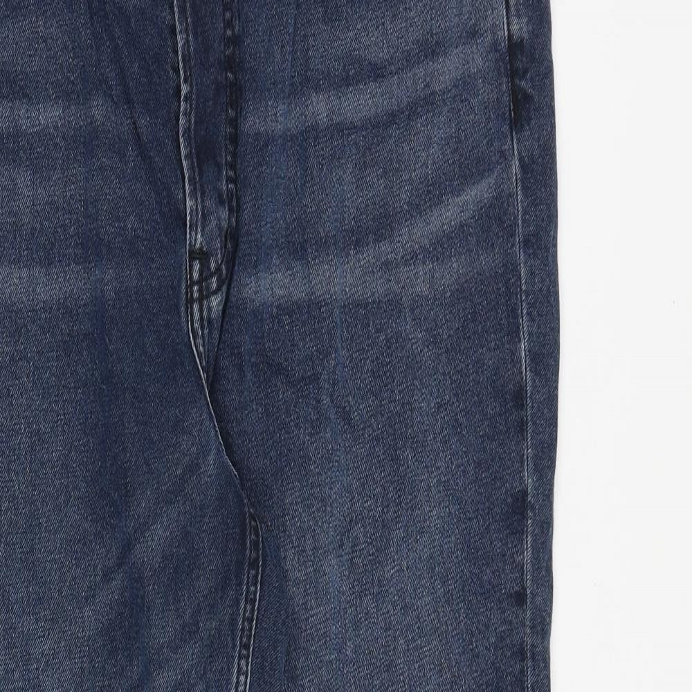 H&M Womens Blue Cotton Tapered Jeans Size 16 Regular Zip - Frayed Hem