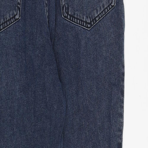 H&M Womens Blue Cotton Tapered Jeans Size 16 Regular Zip - Frayed Hem