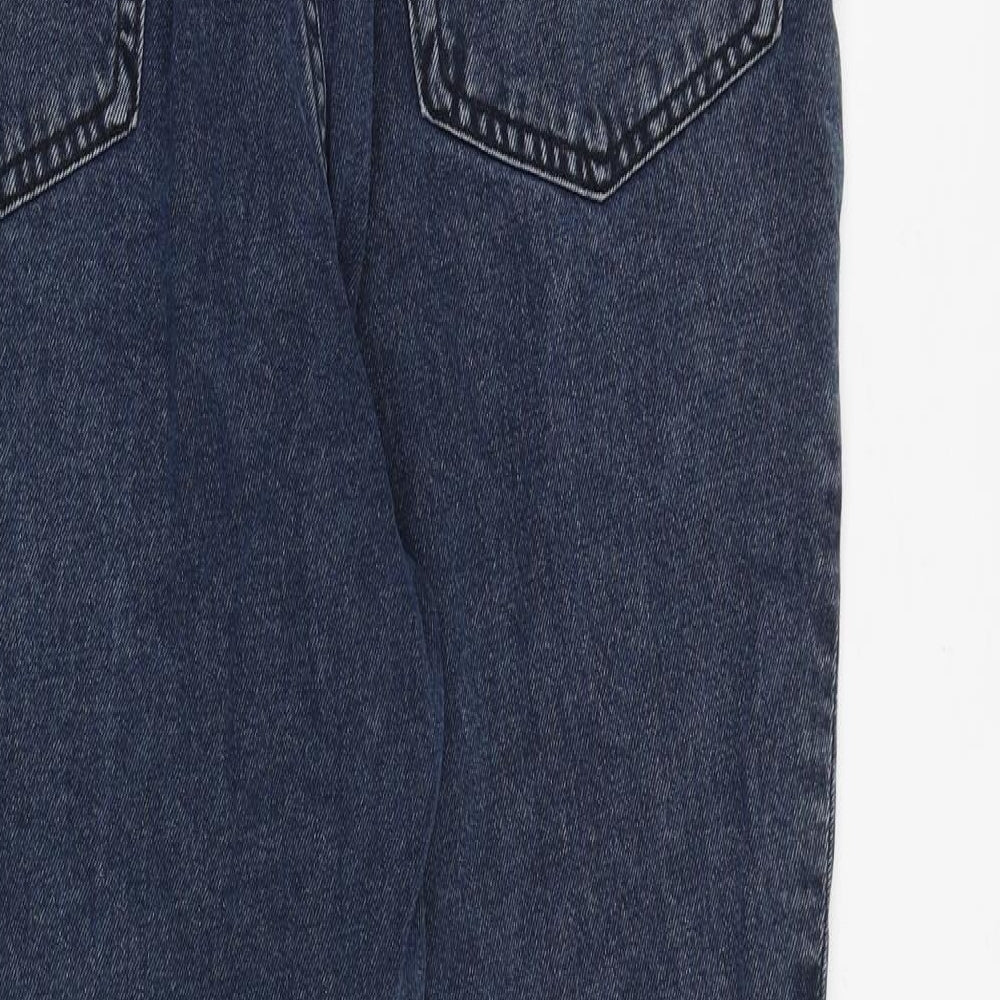 H&M Womens Blue Cotton Tapered Jeans Size 16 Regular Zip - Frayed Hem
