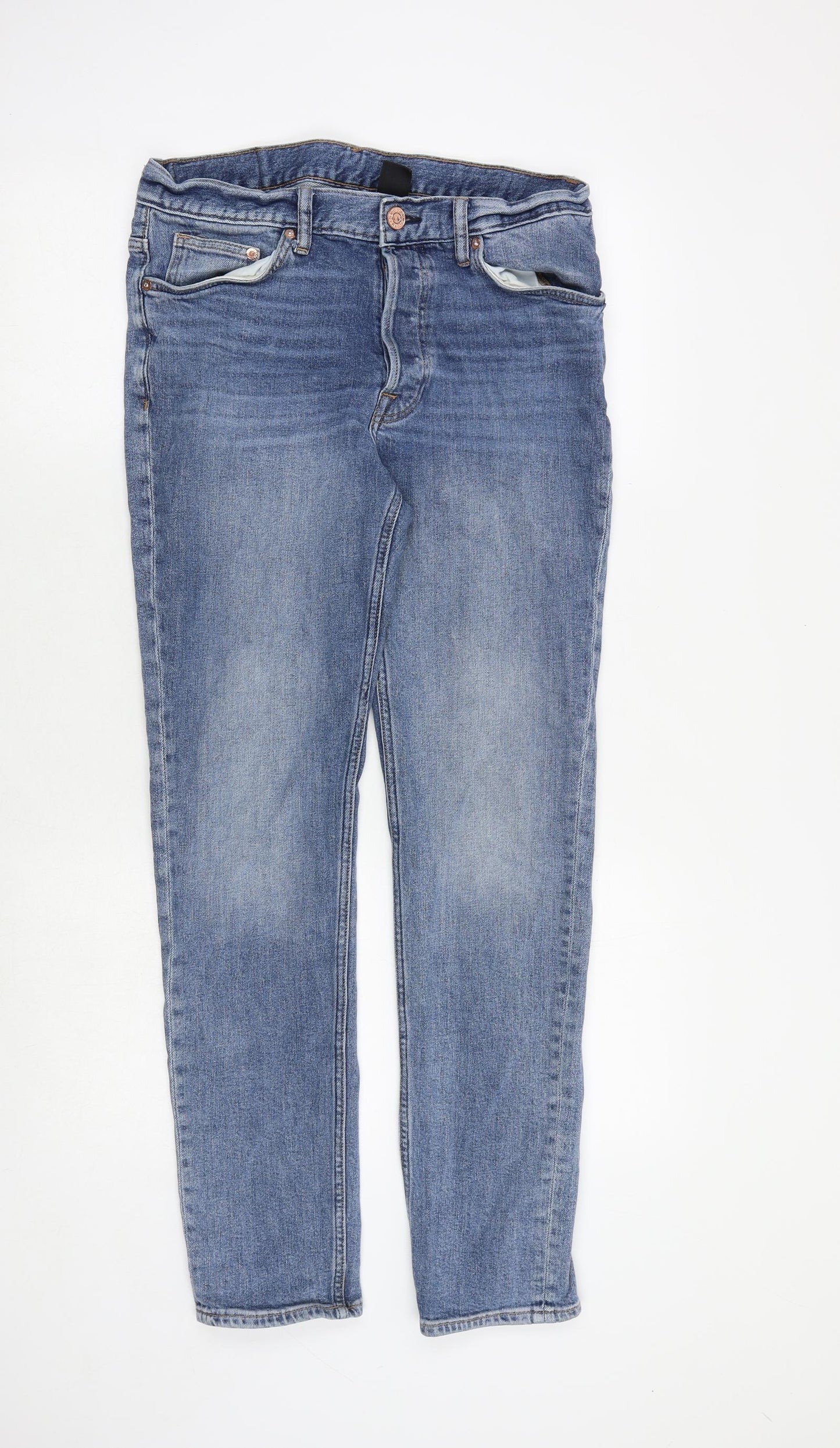 H&M Mens Blue Cotton Skinny Jeans Size 32 in Regular Zip