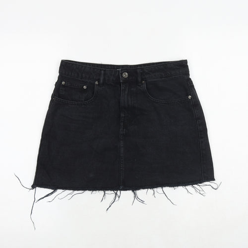 TRF Womens Black Cotton Mini Skirt Size 30 in Zip - Frayed