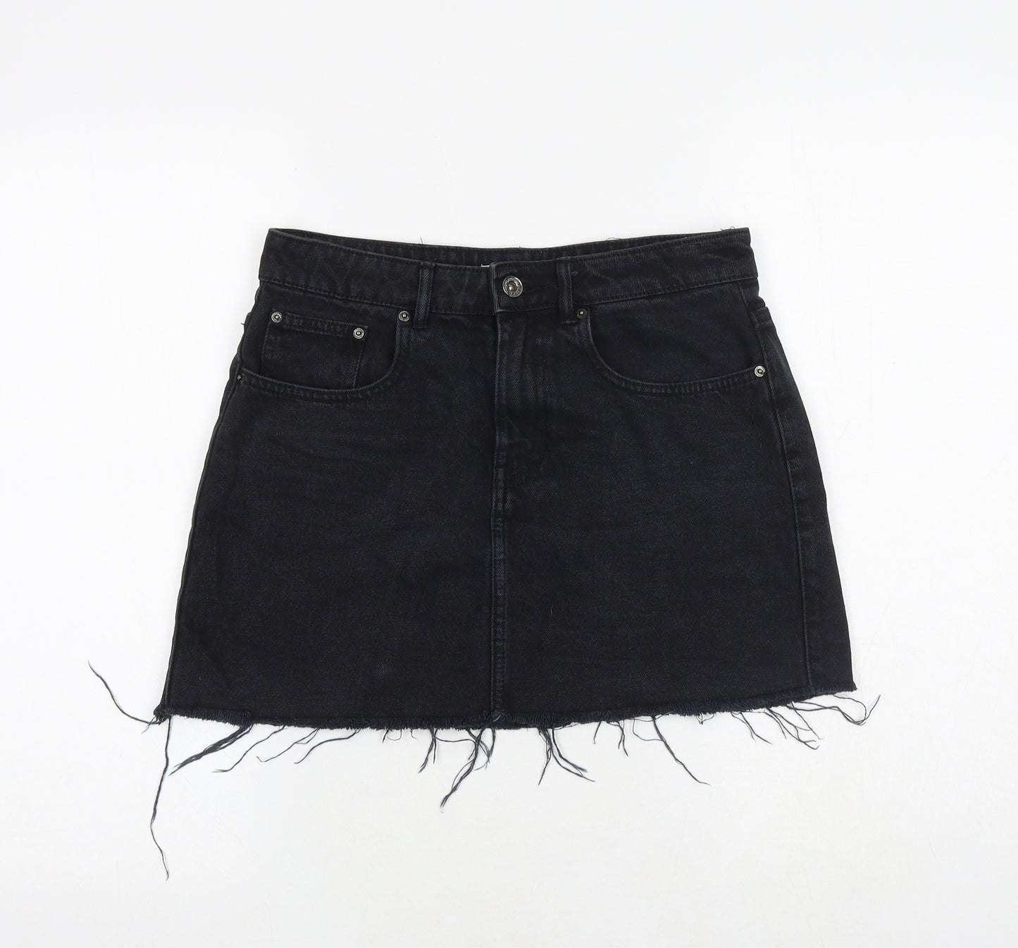 TRF Womens Black Cotton Mini Skirt Size 30 in Zip - Frayed