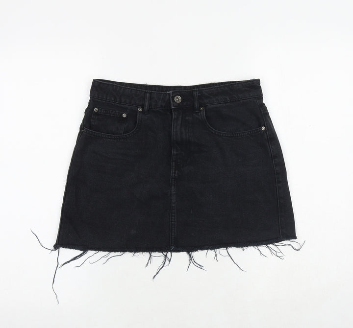 TRF Womens Black Cotton Mini Skirt Size 30 in Zip - Frayed