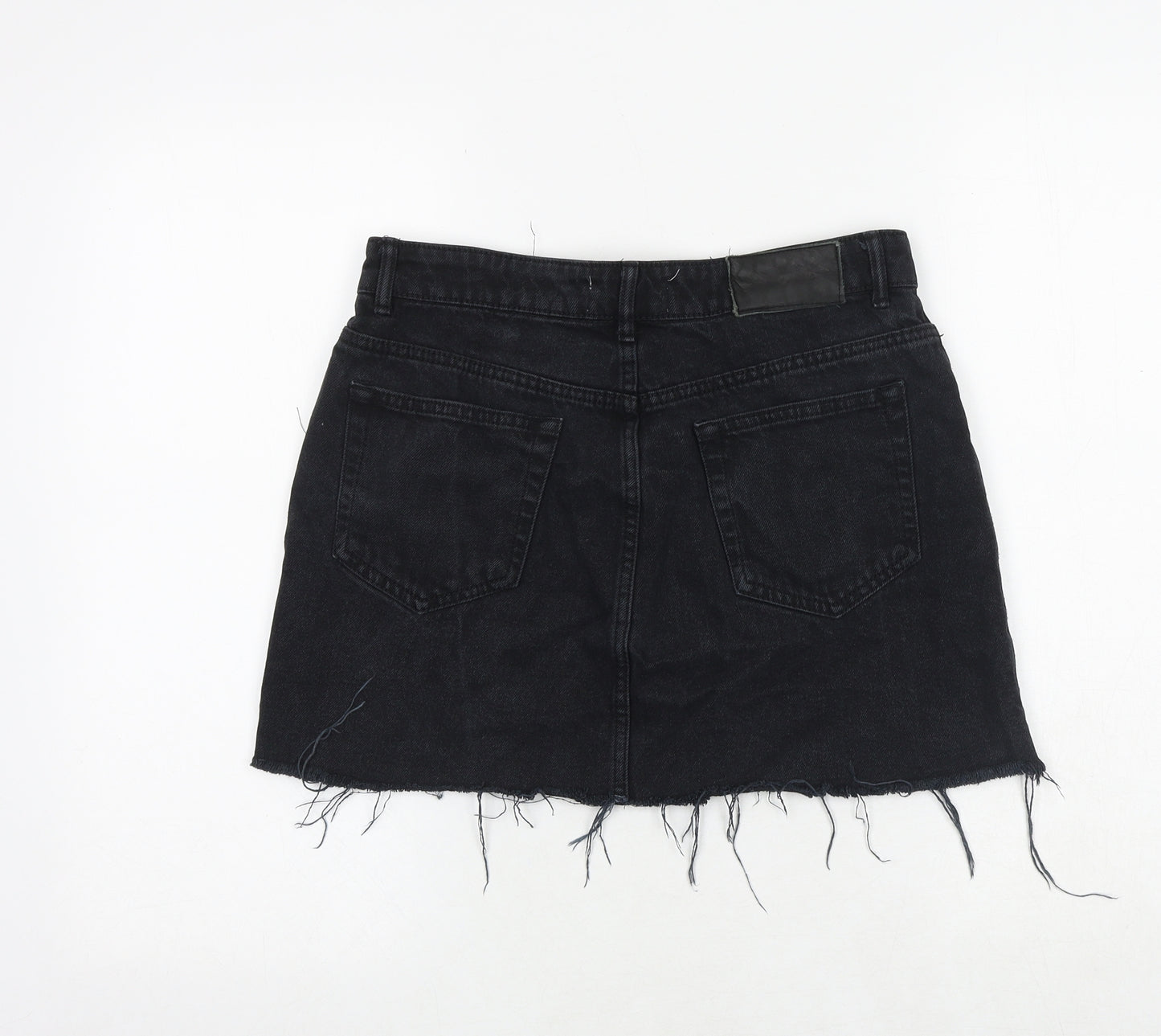TRF Womens Black Cotton Mini Skirt Size 30 in Zip - Frayed