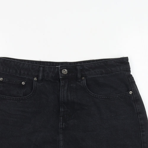 TRF Womens Black Cotton Mini Skirt Size 30 in Zip - Frayed