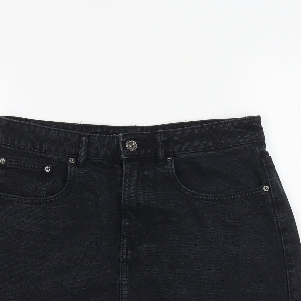 TRF Womens Black Cotton Mini Skirt Size 30 in Zip - Frayed