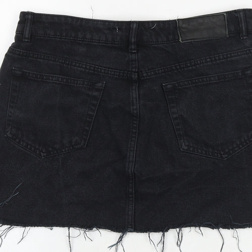 TRF Womens Black Cotton Mini Skirt Size 30 in Zip - Frayed