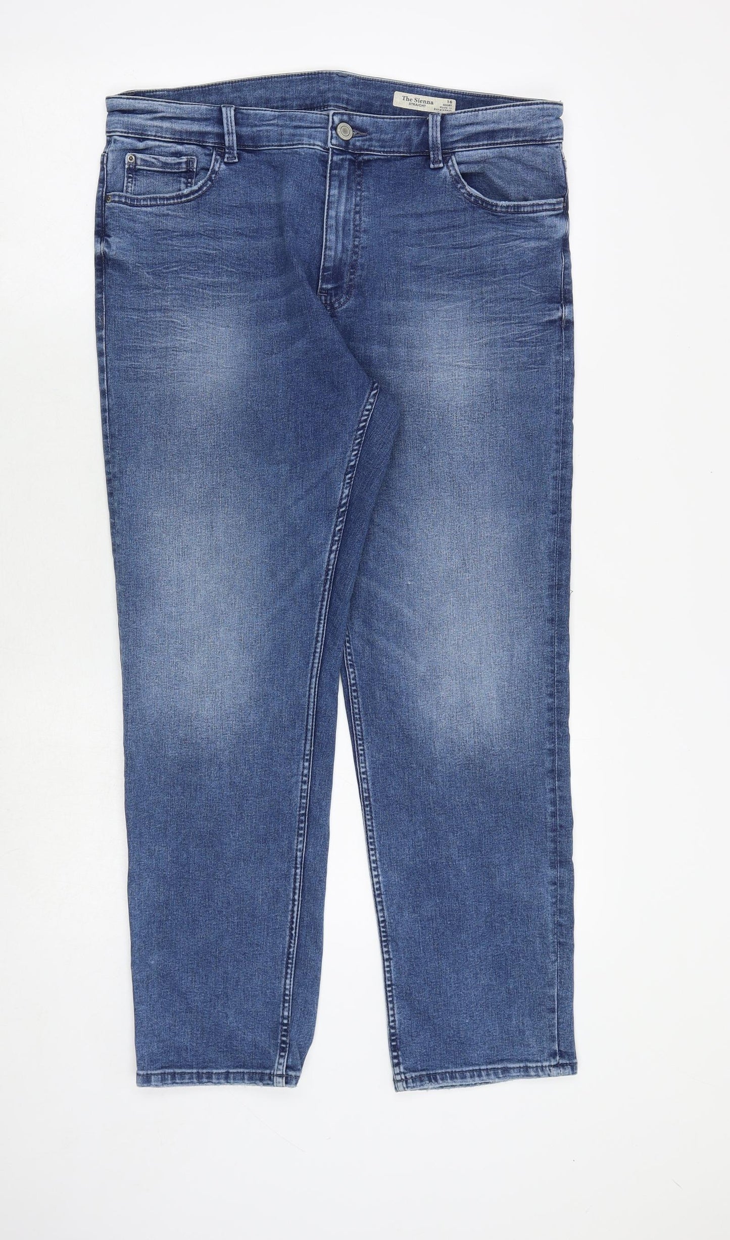 Marks and Spencer Womens Blue Cotton Straight Jeans Size 16 Regular Zip