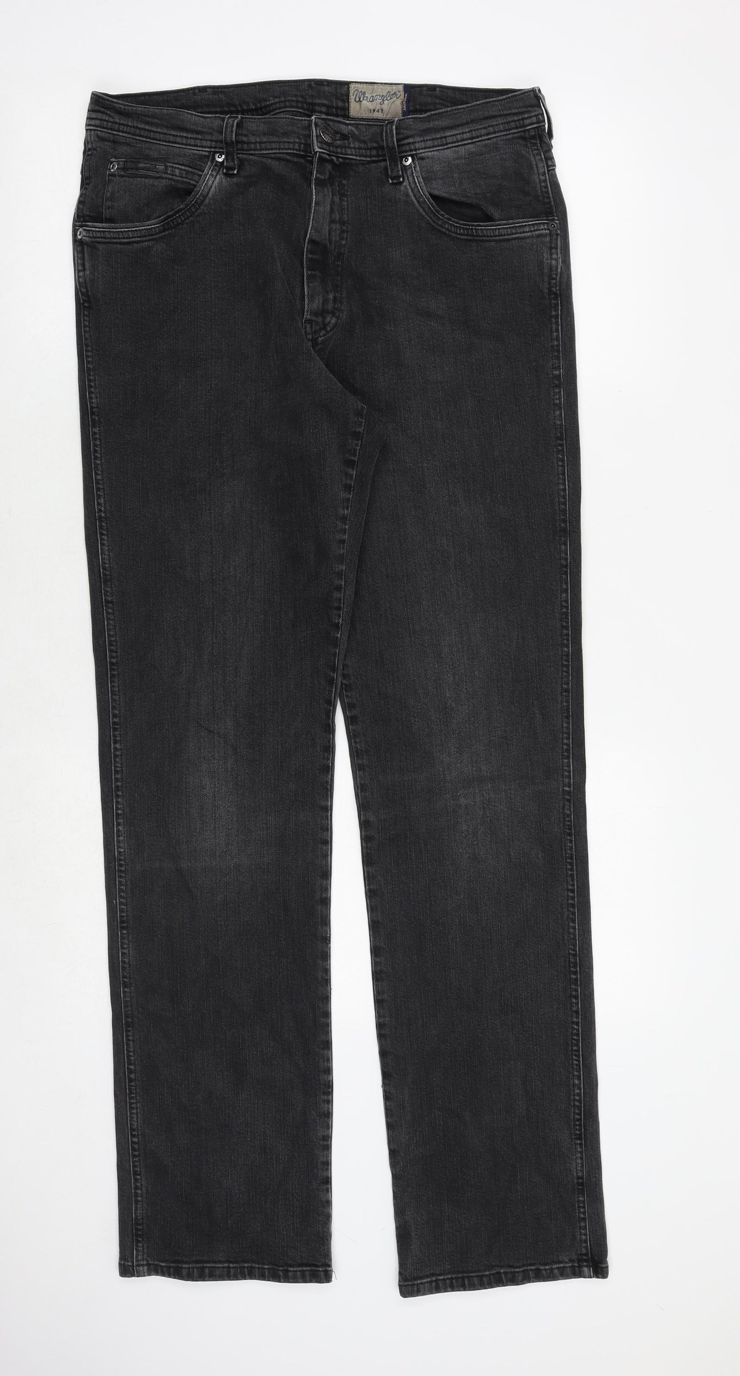 Wrangler Mens Black Cotton Straight Jeans Size 32 in Regular Zip