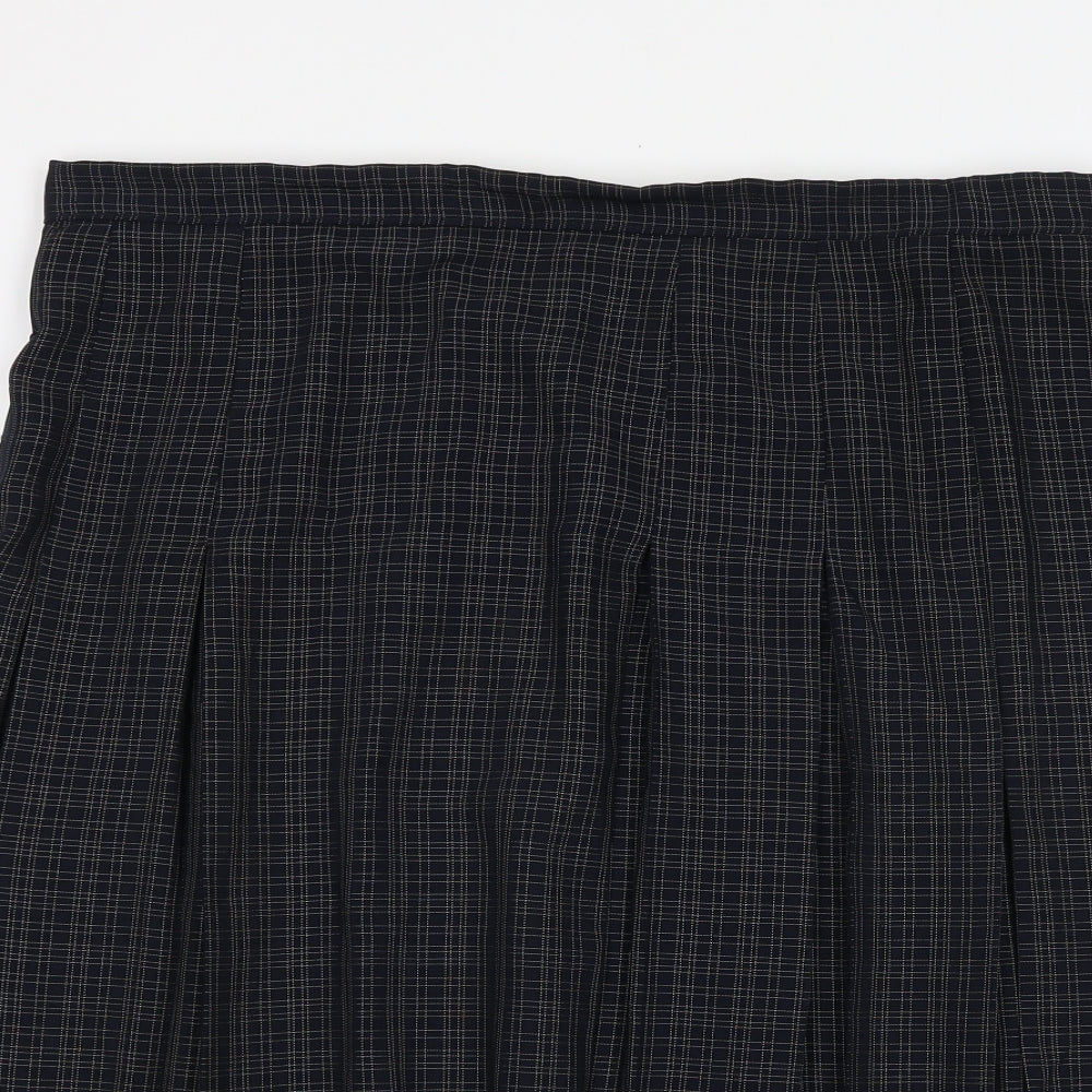 Marks and Spencer Womens Black Check Polyester A-Line Skirt Size 20 Zip