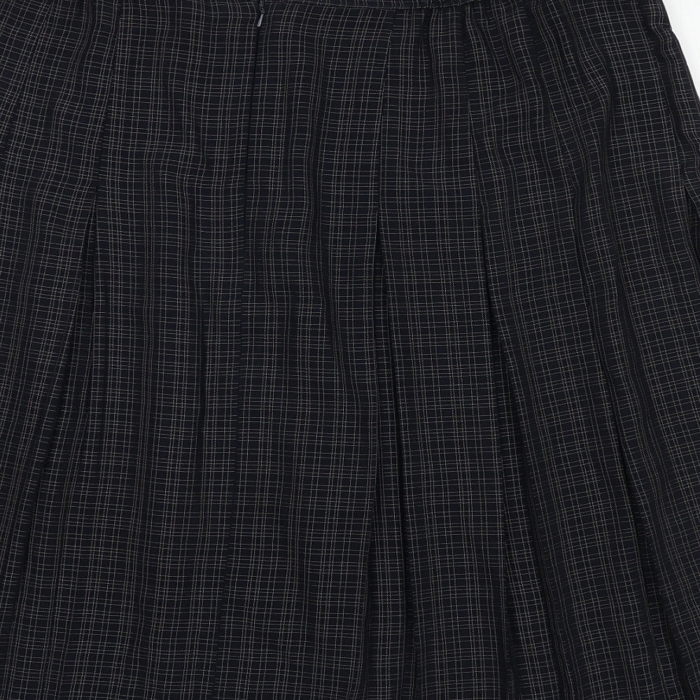 Marks and Spencer Womens Black Check Polyester A-Line Skirt Size 20 Zip