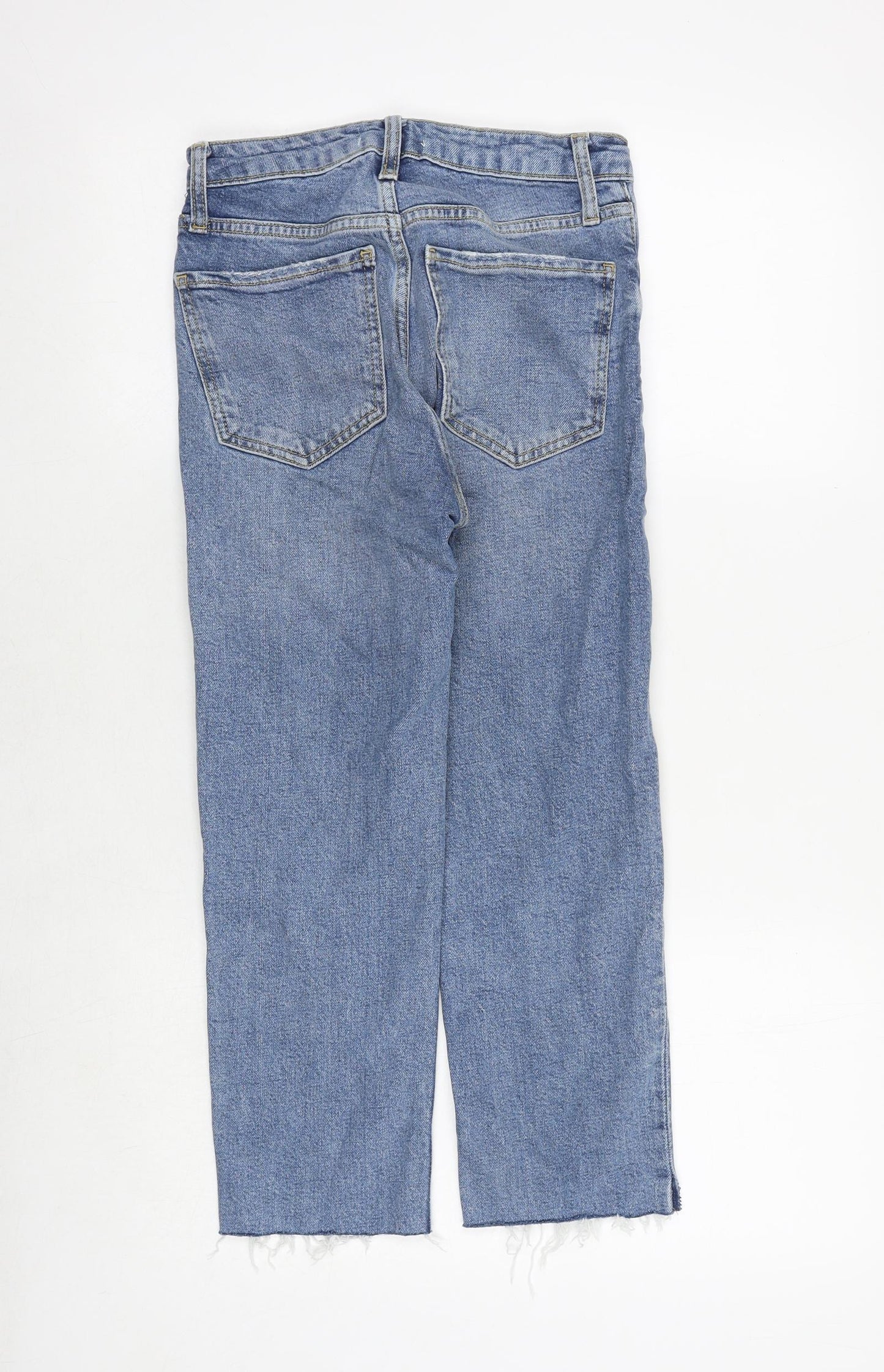 Zara Womens Blue Cotton Straight Jeans Size 6 Regular Zip - Frayed Hem